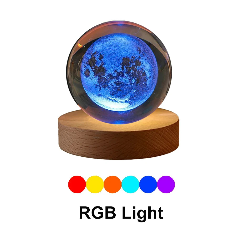 Kryształowa Lampka LED 3D – Układ Słoneczny RGB 6 cm