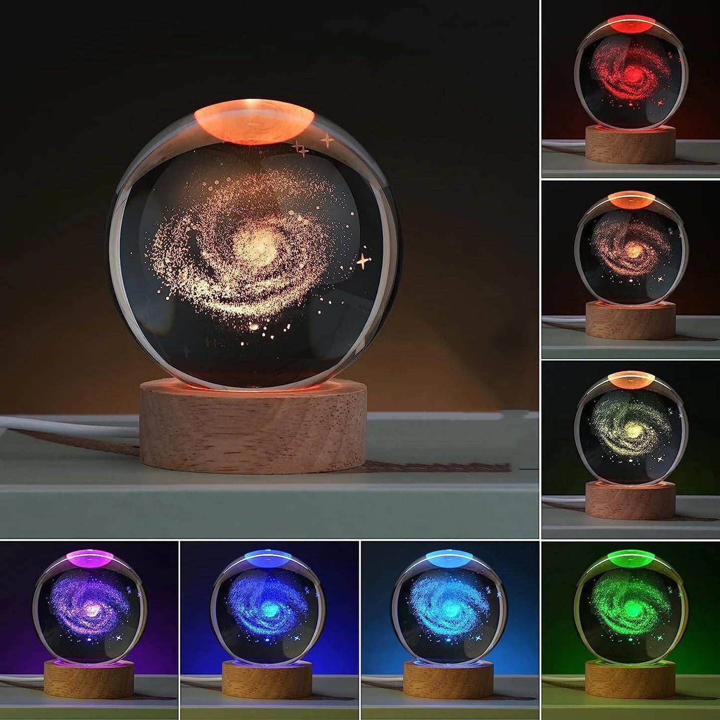 Kryształowa Lampka LED 3D – Układ Słoneczny RGB 6 cm