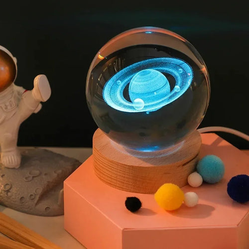 Kryształowa Lampka LED 3D – Układ Słoneczny RGB 6 cm