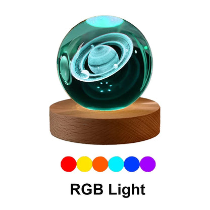 Kryształowa Lampka LED 3D – Układ Słoneczny RGB 6 cm