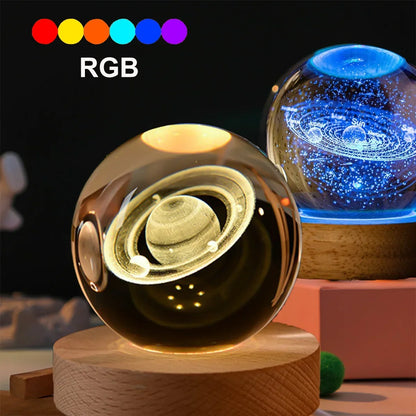 Kryształowa Lampka LED 3D – Układ Słoneczny RGB 6 cm