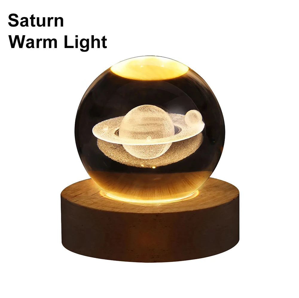 Kryształowa Lampka LED 3D – Układ Słoneczny RGB 6 cm