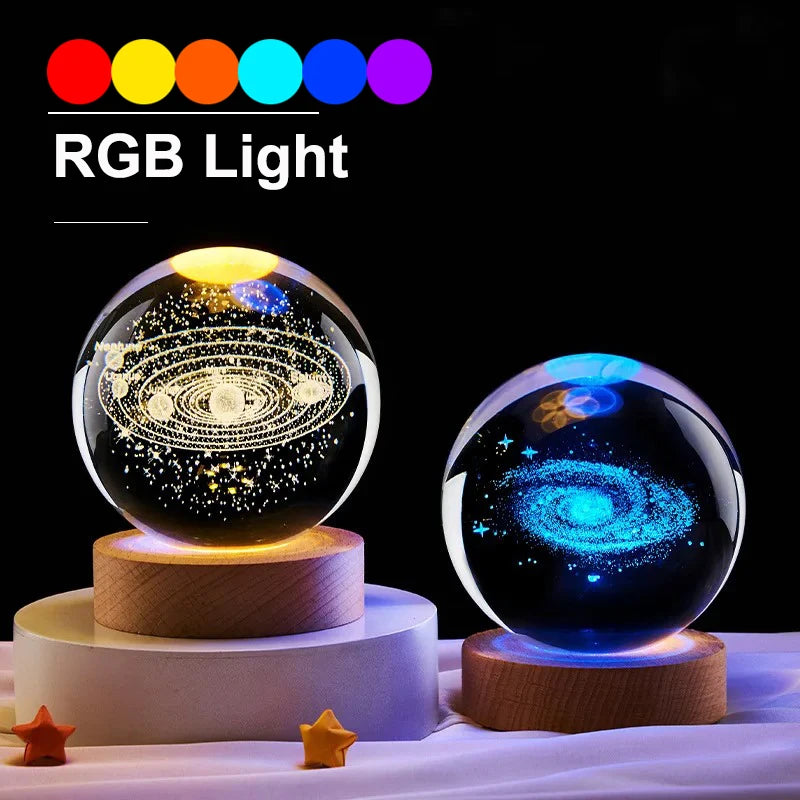 Kryształowa Lampka LED 3D – Układ Słoneczny RGB 6 cm